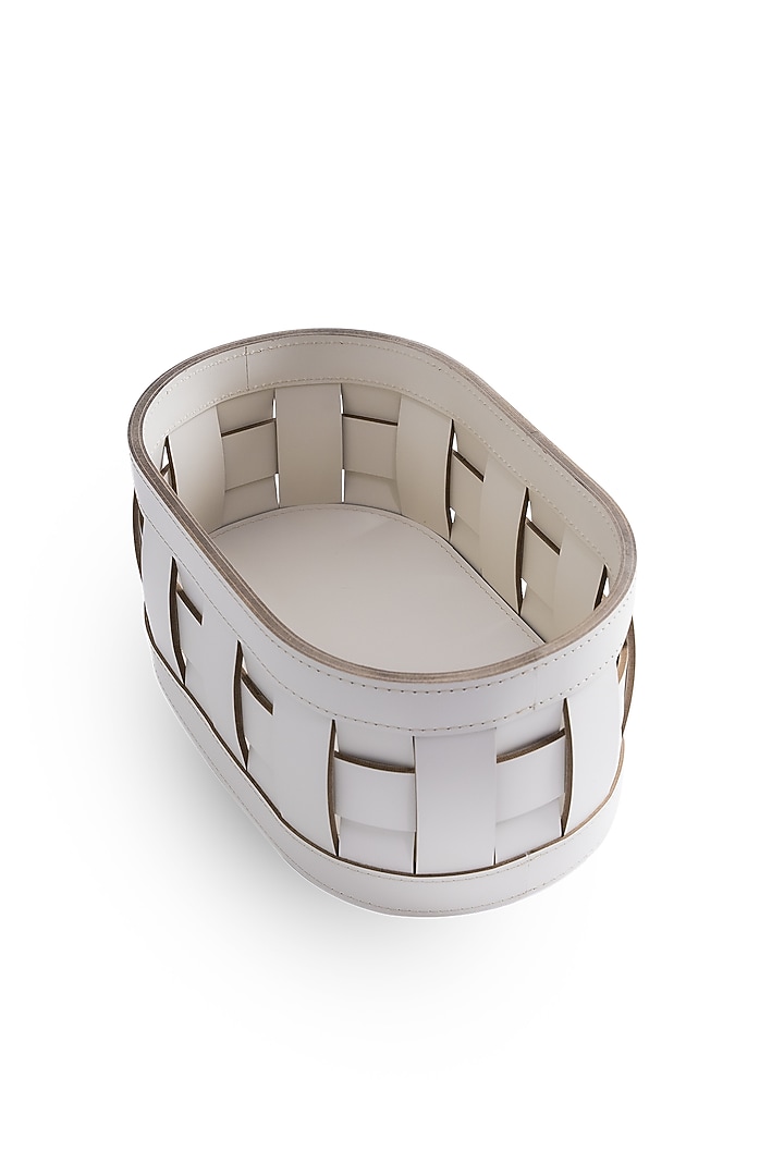 Cream Woven Leather Rectangular Organiser by Maison Sia at Pernia's Pop Up Shop