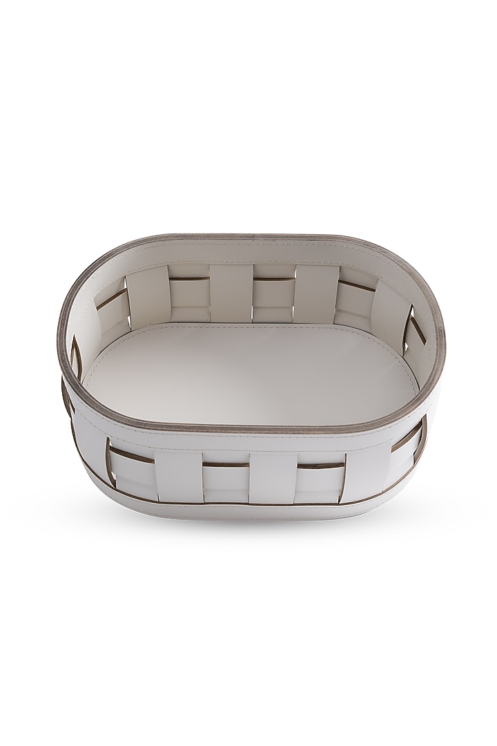 Cream Woven Leather Rectangular Organiser by Maison Sia at Pernia's Pop Up Shop