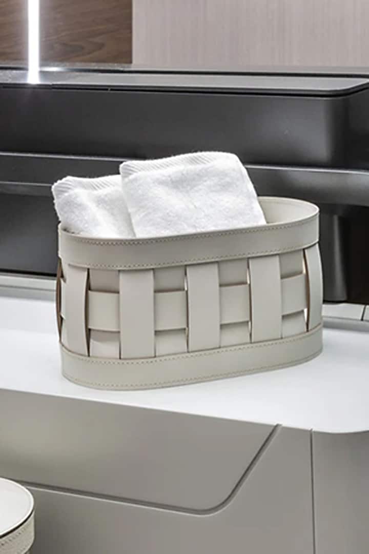Cream Woven Leather Rectangular Organiser by Maison Sia at Pernia's Pop Up Shop