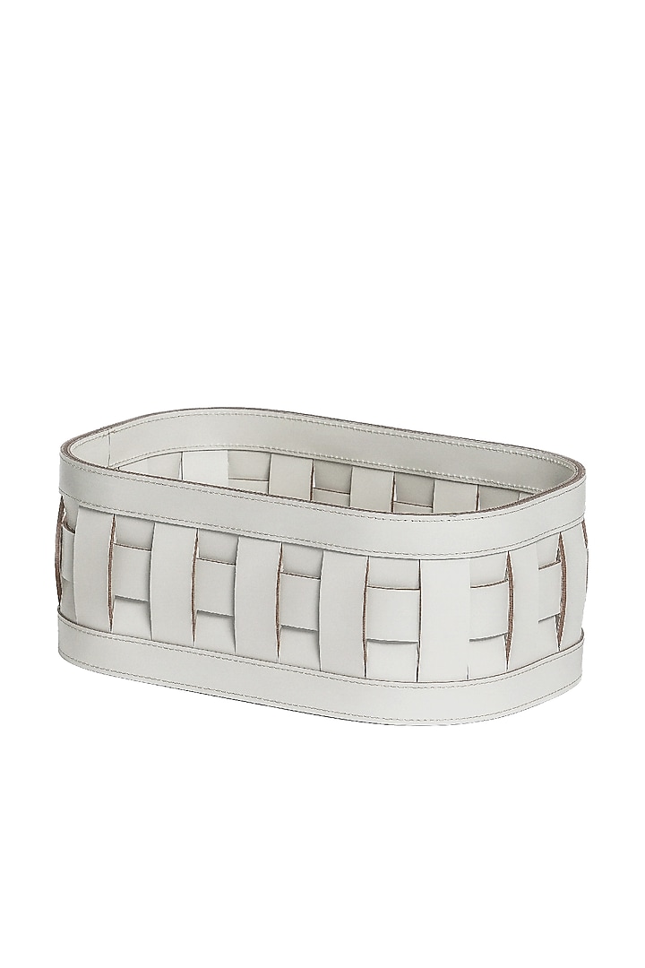 Cream Woven Leather Rectangular Organiser by Maison Sia at Pernia's Pop Up Shop