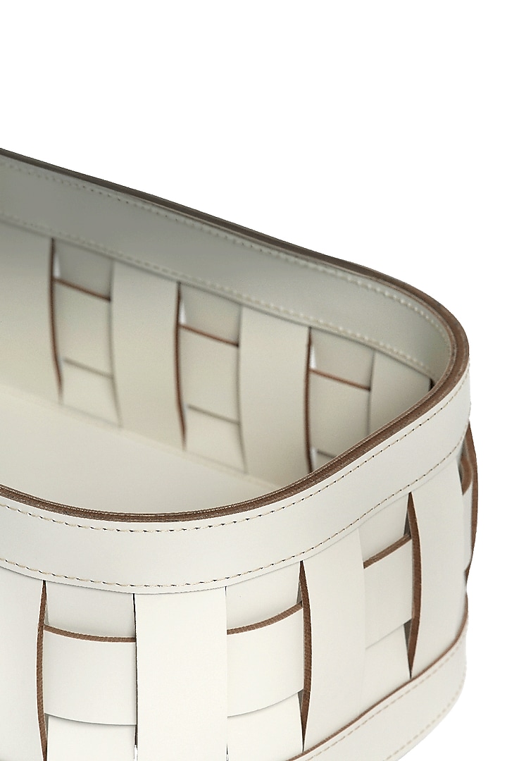 Cream Woven Leather Rectangular Organiser by Maison Sia at Pernia's Pop Up Shop