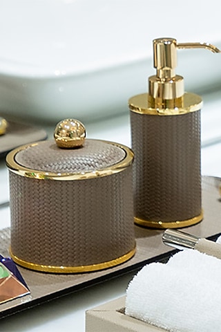 Taupe Woven Leather Rectangular Box by Maison Sia