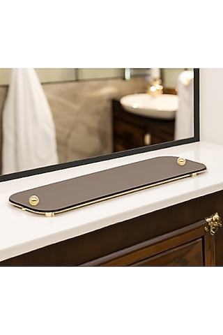 Taupe Woven Leather Tray by Maison Sia