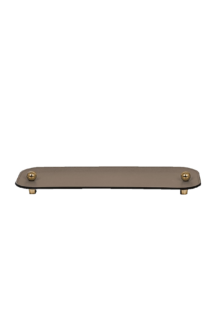 Taupe Woven Leather Tray by Maison Sia at Pernia's Pop Up Shop