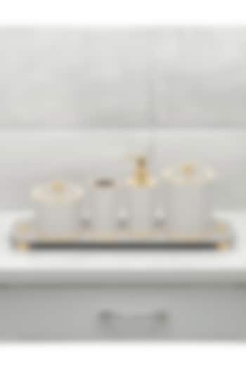 Light Grey Woven Leather Tray by Maison Sia at Pernia's Pop Up Shop