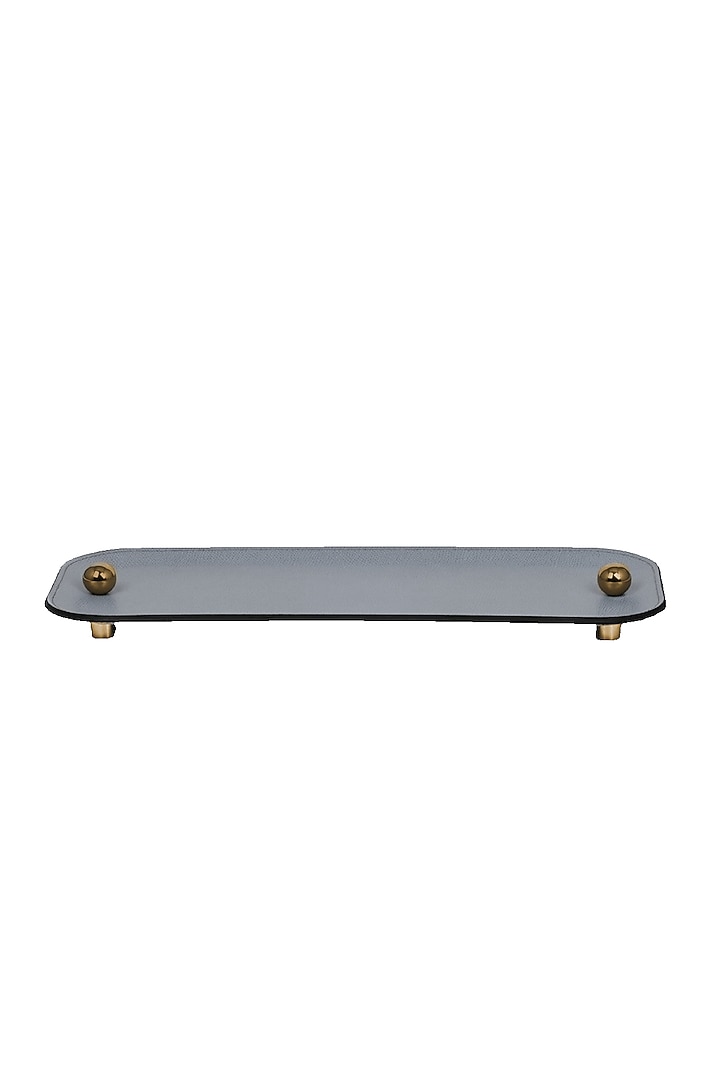 Light Grey Woven Leather Tray by Maison Sia at Pernia's Pop Up Shop
