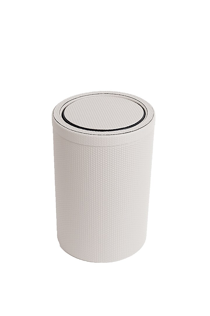 White Woven Leather Bin by Maison Sia at Pernia's Pop Up Shop