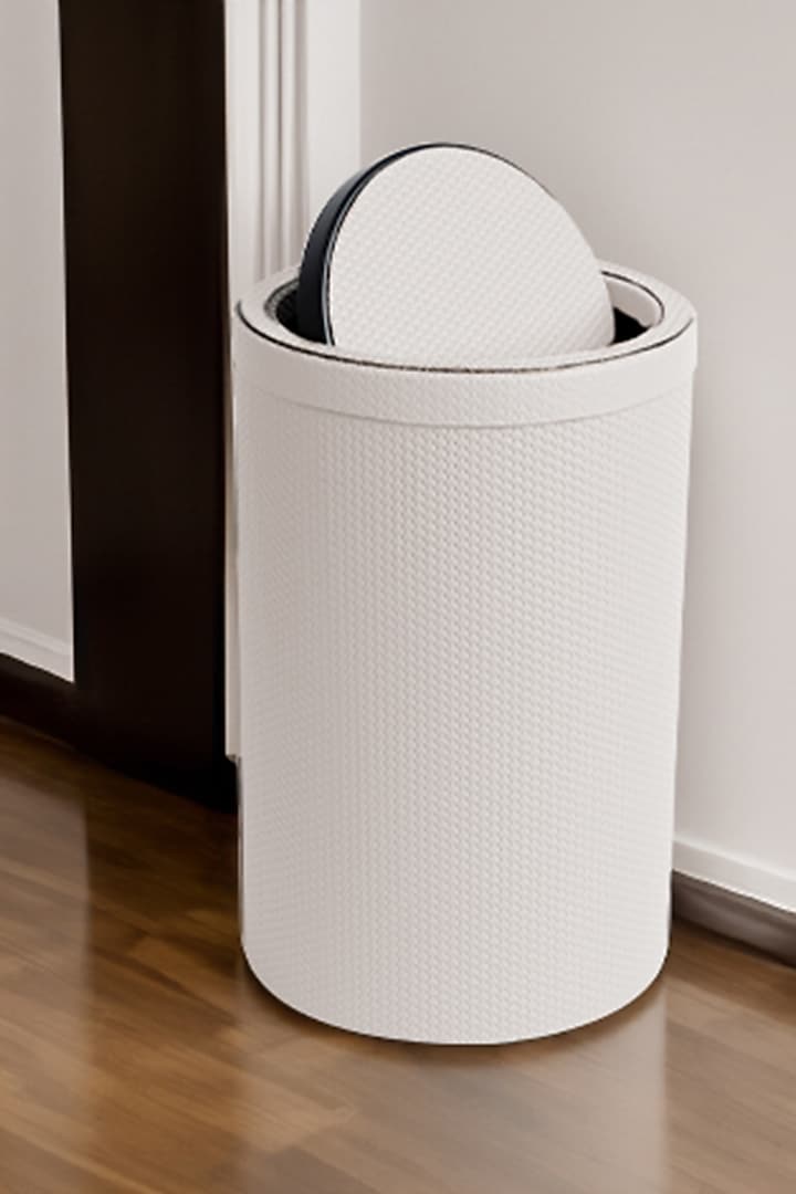 White Woven Leather Bin by Maison Sia at Pernia's Pop Up Shop