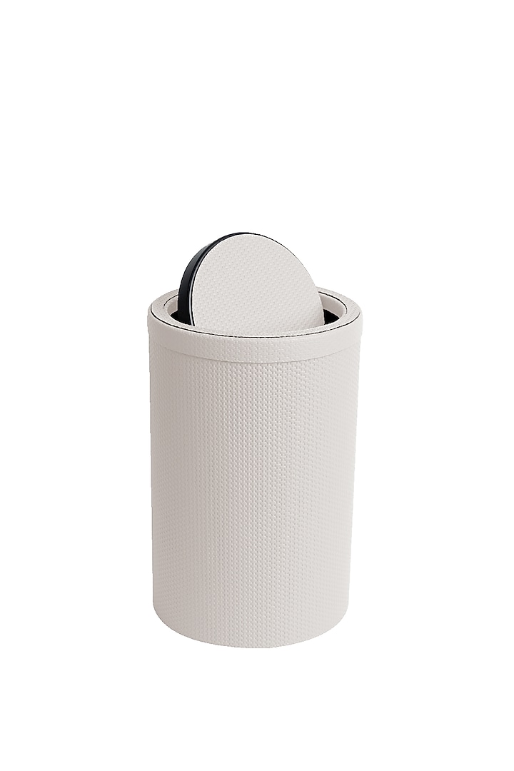 White Woven Leather Bin by Maison Sia at Pernia's Pop Up Shop