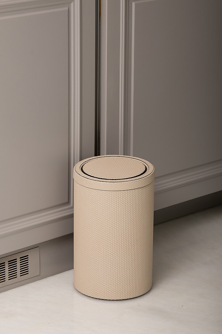 Light Grey Woven Leather Bin by Maison Sia at Pernia's Pop Up Shop