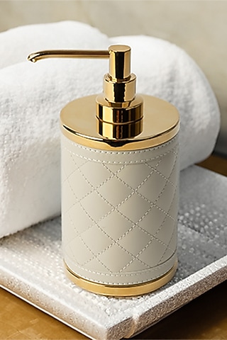 Ivory Woven Leather Bathroom Essentials by Maison Sia