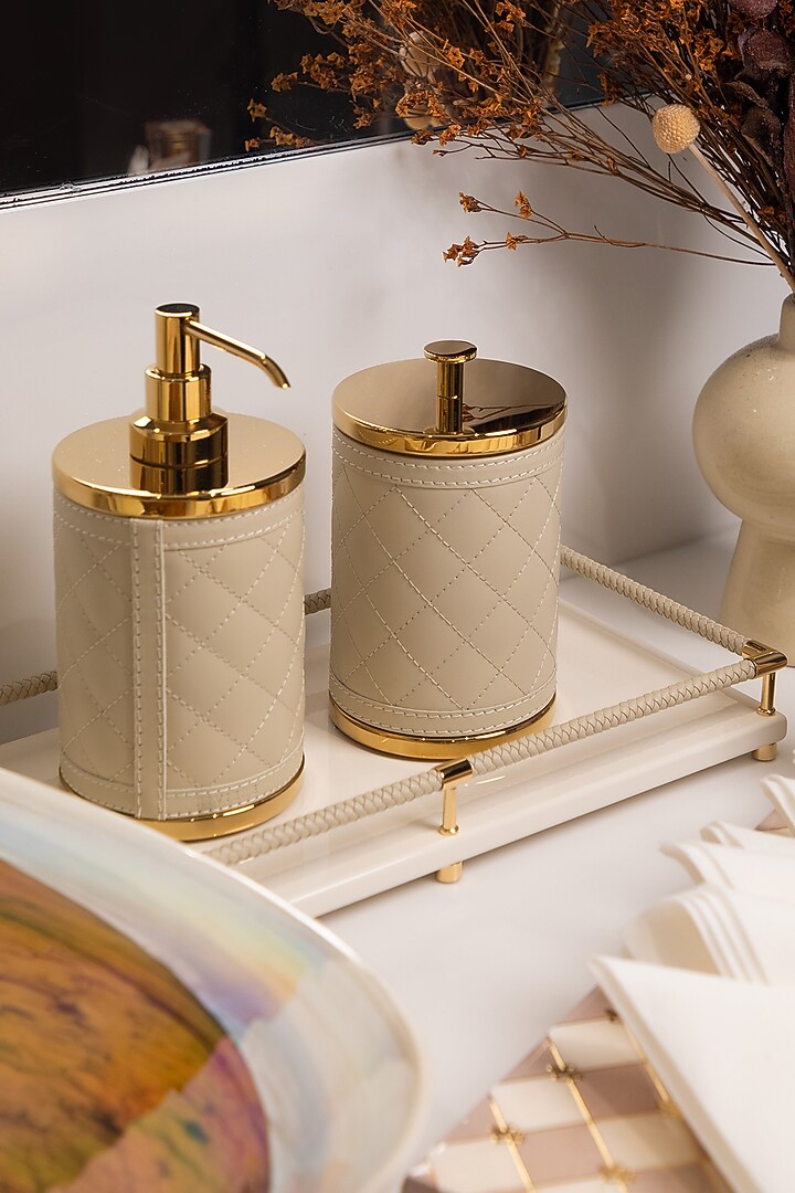 Ivory Woven Leather Bathroom Essentials by Maison Sia at Pernia's Pop Up Shop