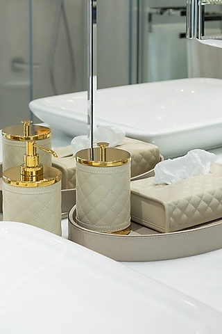 Ivory Woven Leather Box by Maison Sia