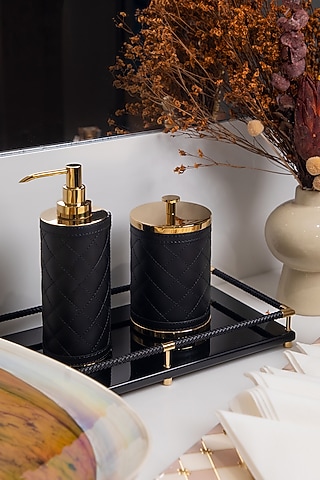 Black Woven Leather Box by Maison Sia