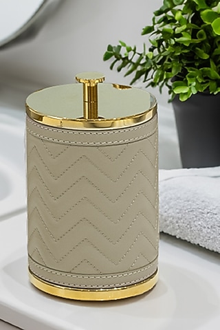 Grey Woven Leather Box by Maison Sia