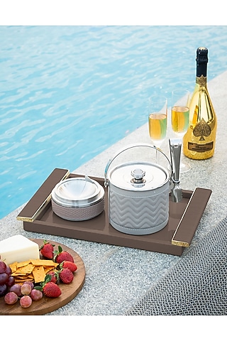 Taupe Woven Leather Tray by Maison Sia