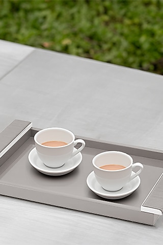 Grey Woven Leather Tray by Maison Sia