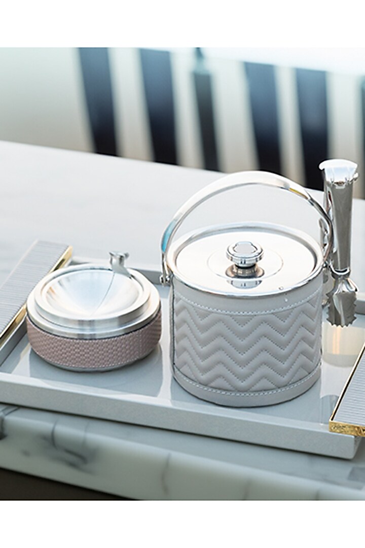 Grey Woven Leather Tray by Maison Sia at Pernia's Pop Up Shop