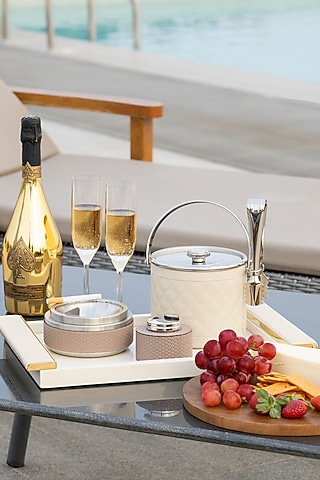 Ivory Woven Leather Tray by Maison Sia