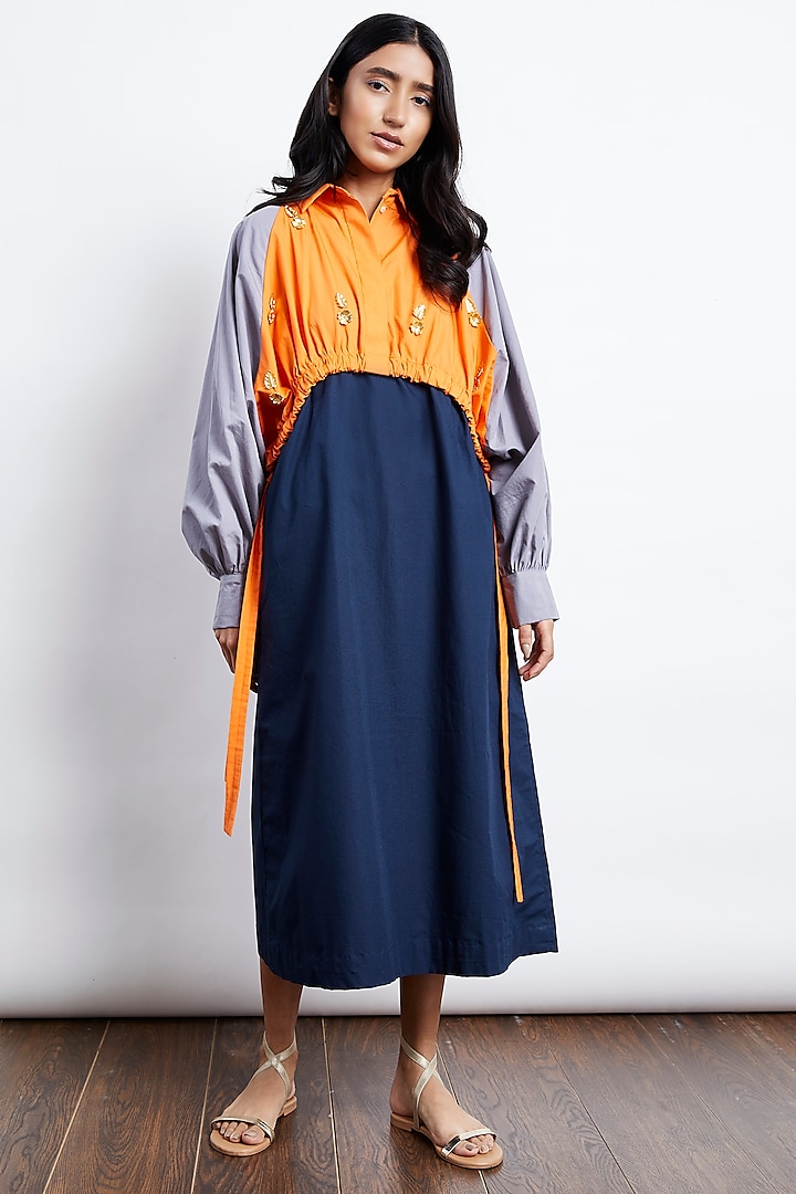 Navy Blue Cotton Midi Dress by Studio Moda India