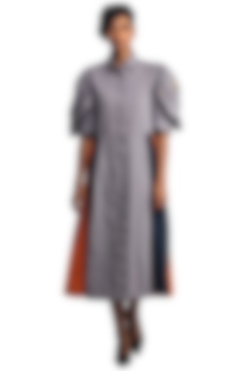 Grey Cotton Paneled Midi Dress by Studio Moda India