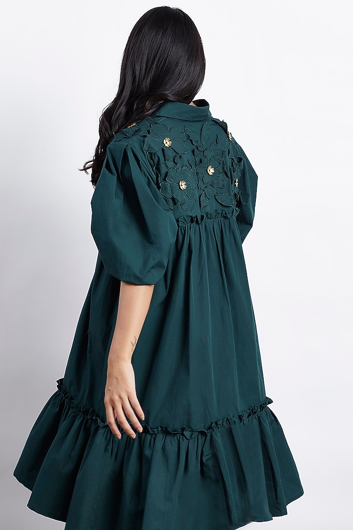 Bottle Green Knee-Length Cotton Summer Dress by Studio Moda India at Pernia's Pop Up Shop