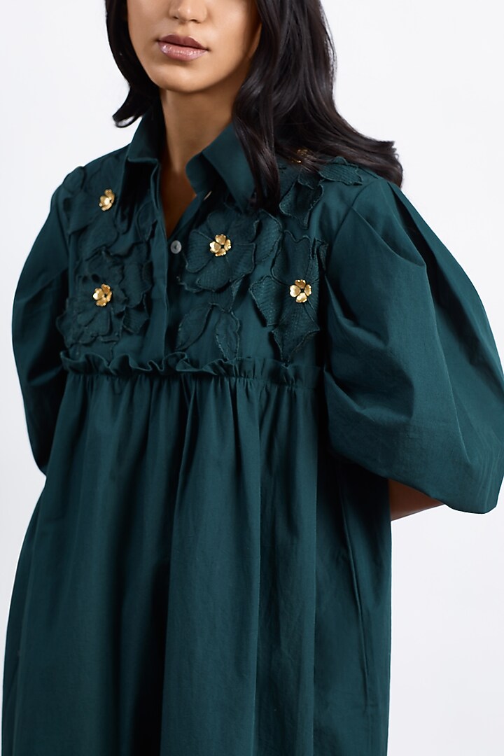 Bottle Green Knee-Length Cotton Summer Dress by Studio Moda India at Pernia's Pop Up Shop