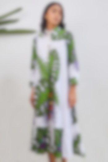 White A-Line Mangosteen Printed Dress by Studio Moda India