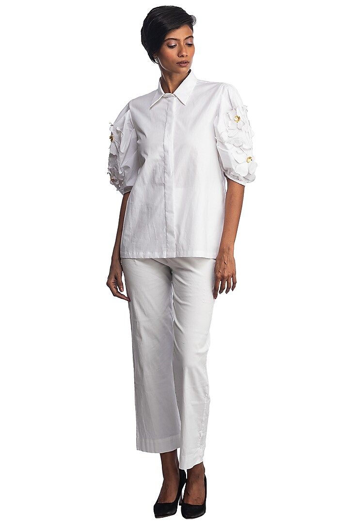 White Embroidered Shirt by Studio Moda India