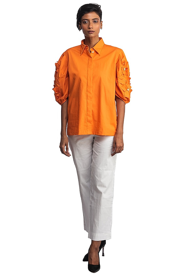 Orange Embroidered Shirt by Studio Moda India
