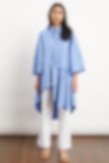 Poster Blue Asymmetrical Shirt by Studio Moda India at Pernia's Pop Up Shop