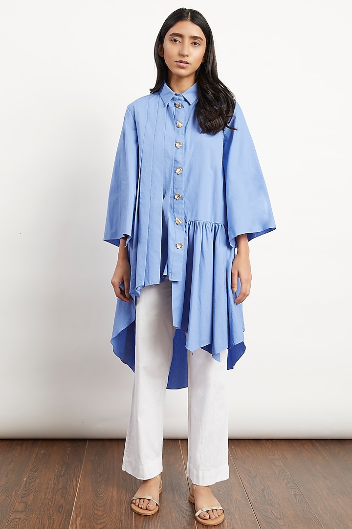 Poster Blue Asymmetrical Shirt by Studio Moda India