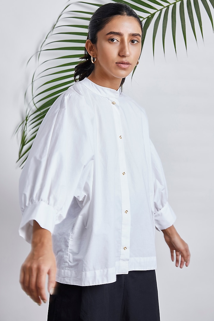 White Cotton Shirt With Embroidery by Studio Moda India
