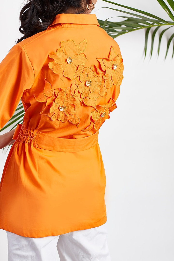 Orange Cotton Tie-Up Belted Shirt by Studio Moda India at Pernia's Pop Up Shop