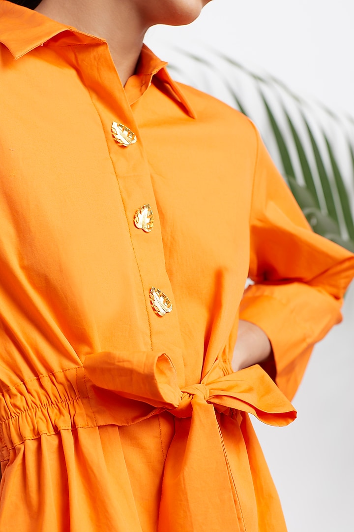 Orange Cotton Tie-Up Belted Shirt by Studio Moda India at Pernia's Pop Up Shop