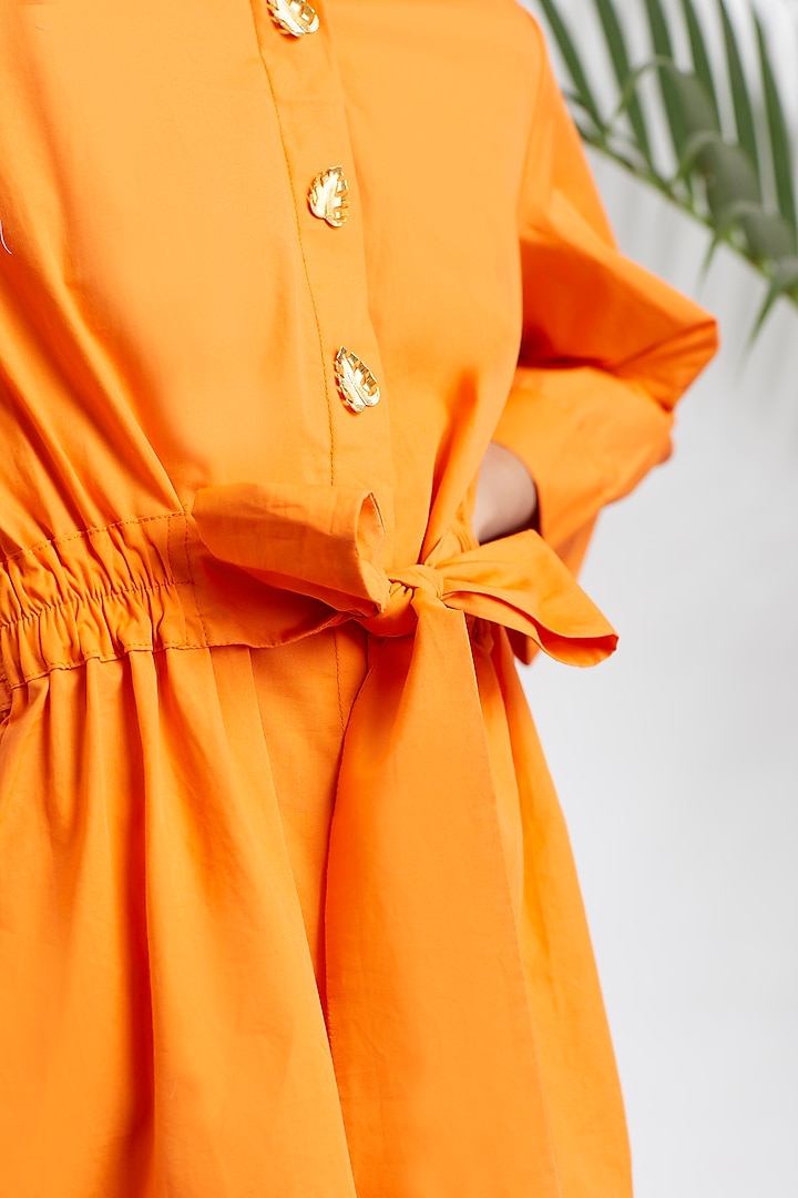 Orange Cotton Tie-Up Belted Shirt by Studio Moda India at Pernia's Pop Up Shop