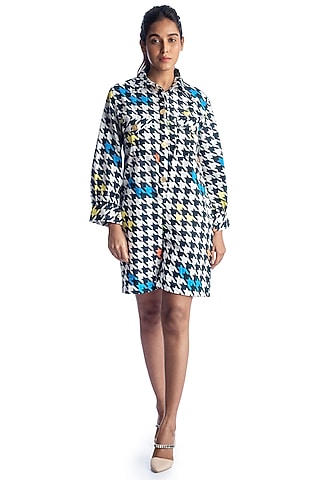 White & Blue Printed Playsuit by Studio Moda India