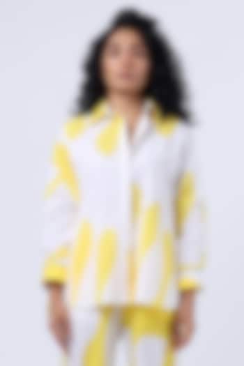 White & Yellow Cotton Printed Shirt by Studio Moda India