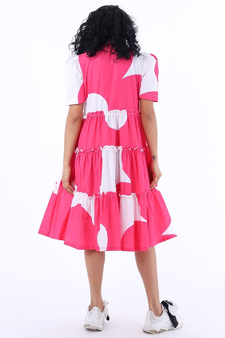 White & Pink Cotton Printed Midi Summer Dress by Studio Moda India at Pernia's Pop Up Shop