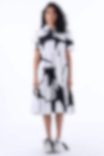 White & Black Cotton Printed Midi Dress by Studio Moda India
