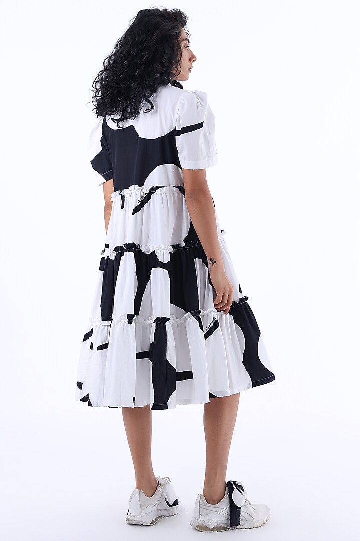 White & Black Cotton Printed Midi Summer Dress by Studio Moda India at Pernia's Pop Up Shop