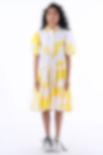 White & Yellow Cotton Printed Midi Dress by Studio Moda India
