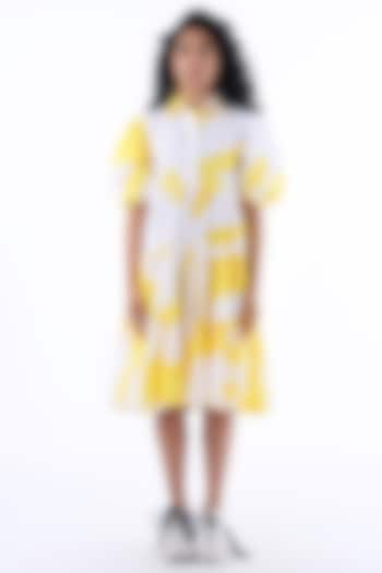 White & Yellow Cotton Printed Midi Dress by Studio Moda India at Pernia's Pop Up Shop