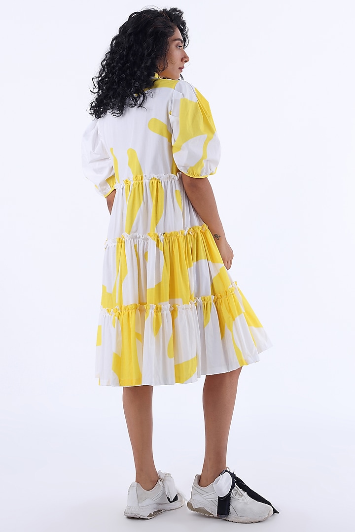 White & Yellow Cotton Printed Midi Summer Dress by Studio Moda India at Pernia's Pop Up Shop