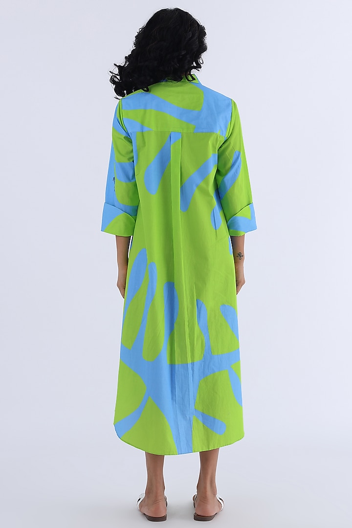 Green & Blue Cotton Printed Summer Shirt Dress by Studio Moda India at Pernia's Pop Up Shop