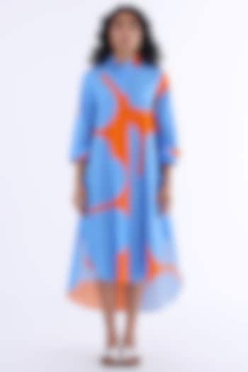 Orange & Blue Cotton Printed Shirt Dress by Studio Moda India