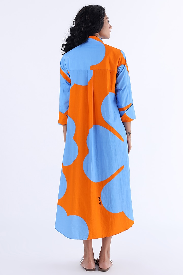 Orange & Blue Cotton Printed Summer Shirt Dress by Studio Moda India at Pernia's Pop Up Shop