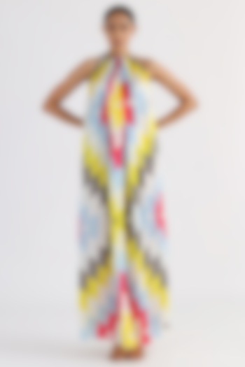 Multi-Colored Bemberg Printed Halter Summer Dress by Studio Moda India at Pernia's Pop Up Shop