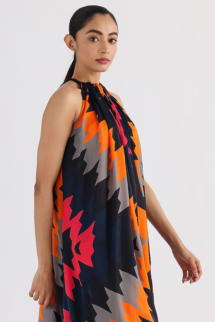 Black Bemberg Printed Halter Summer Dress by Studio Moda India at Pernia's Pop Up Shop