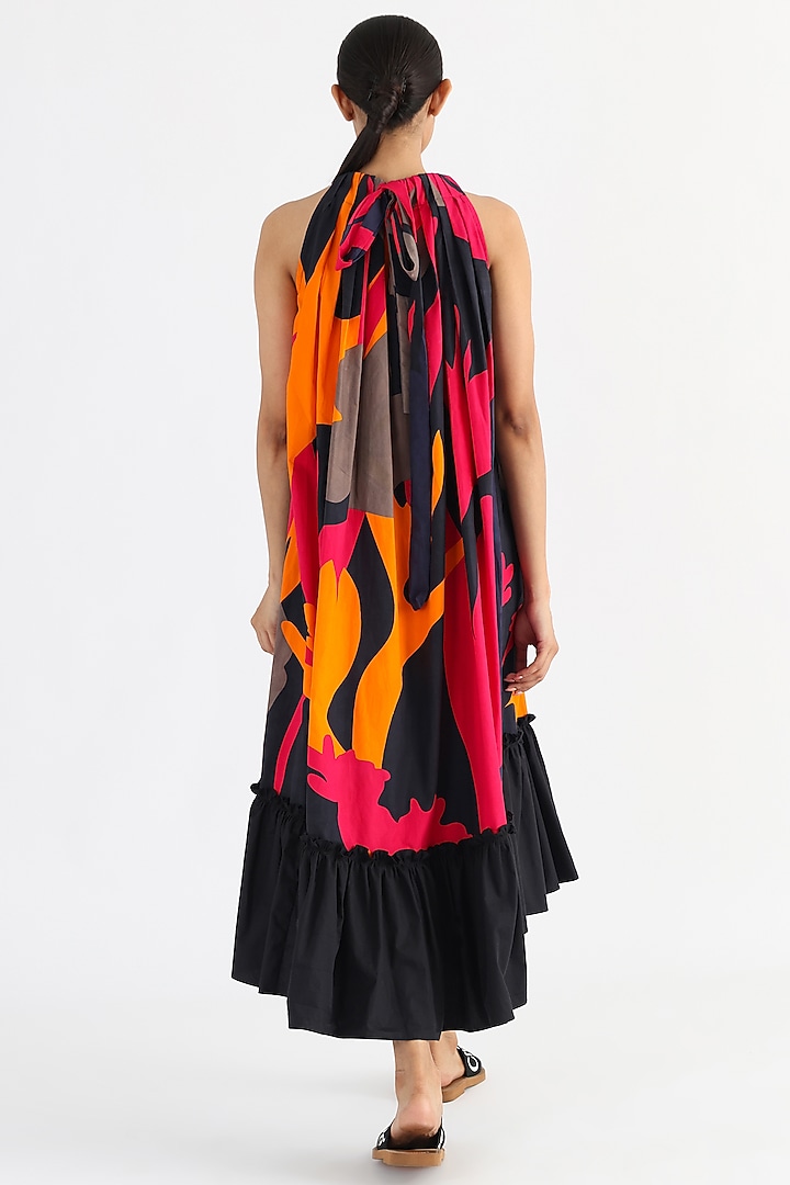 Black Poplin Printed Halter Summer Dress by Studio Moda India at Pernia's Pop Up Shop